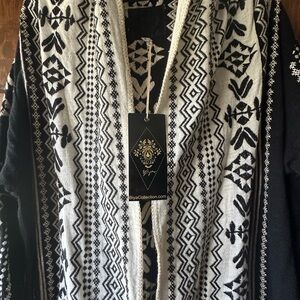 Johnny Was Black and White Embroidered Jacket